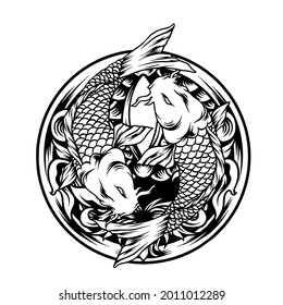 Yin Yang Koi Fish Japan With Ornament Silhouette Illustration for your business or merchandise