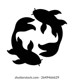 Yin Yang Koi Fish Silhouette Vetor, Símbolo de Peixe Circular Preto para Zen Tattoo Design.