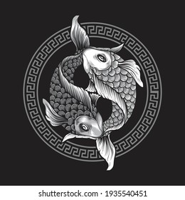 yin yang koi fish vector illustration