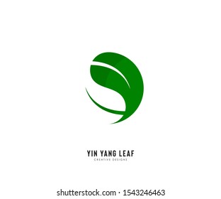 Yin yang leaf Logo - negative space logo leaf