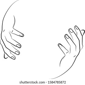 Yin and Yang line art hands in a circle, spiralling