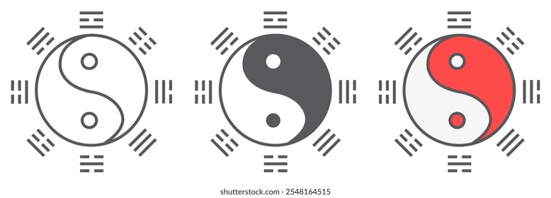 Yin and Yang line icon collection, asian and harmony, yin yang vector icon set, vector graphics, editable stroke outline sign, eps 10.