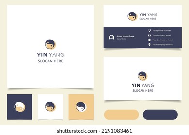 Yin yang logo design with editable slogan. Branding book and business card template.