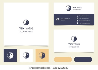 Yin yang logo design with editable slogan. Branding book and business card template.