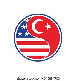 yin yang logo with flag of US and turkey. logo vector.