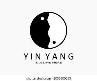 Yin Yang logo icon. Illustration simple vector graphic of logo yin yang. Black and white fish or energy. Design with Asian style for lunar, Chinese new year, book, company, restaurant.