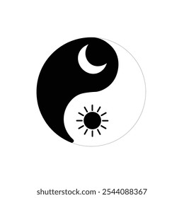 Ilustración del logotipo de Yin Yang con la luna y el diseño del sol