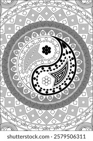 Yin yang mandala coloring page for adult vector