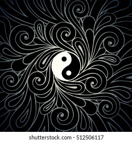 Yin and Yang  mandala symbol.In retro style