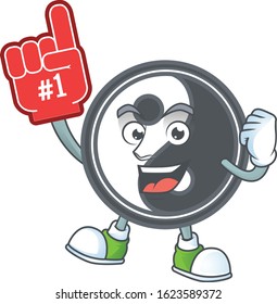 Yin yang mascot cartoon style holding a Foam finger