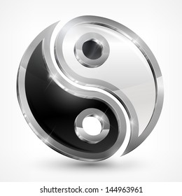 Yin yang metallic symbol isolated on white, vector illustration .