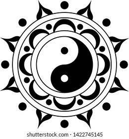 Yin Yang Minimalist Mandala Tattoo EPS10 Vector