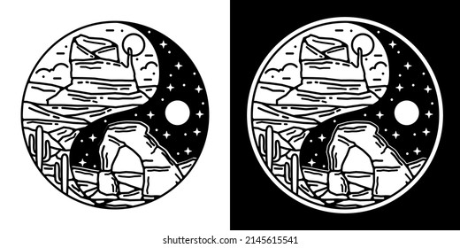 yin yang monoline adventure badge design	