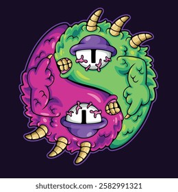 yin yang monster cartoon illustration style