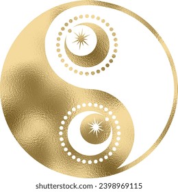 yin yang with moon in gold with transparent background