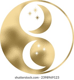yin yang with moon in gold with transparent background