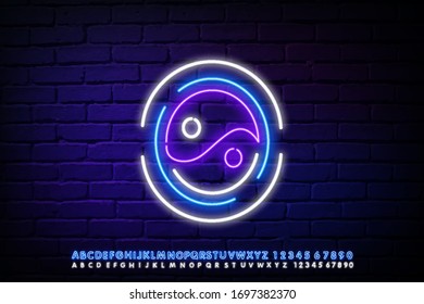 Yin yang neon sign. Meditation, balance, tao design. Night bright neon sign, colorful billboard, light banner. Vector illustration in neon style.