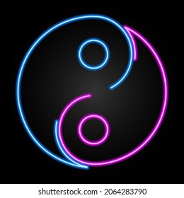 Yin yang neon sign, modern glowing banner design, colorful modern design trend on black background. Vector illustration.