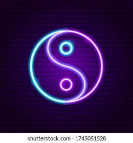 Yin Yang Neon Sign. Vector Illustration of Balance Promotion.