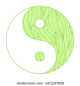 Yin and Yang on white. Hand drawn mandala on isolation background. Design for spiritual relaxation for adults. Line art creation. Zen art