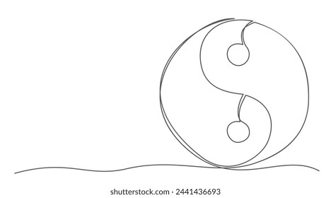 Yin Yang Eine Linie Zeichnung isoliert auf weißem Hintergrund