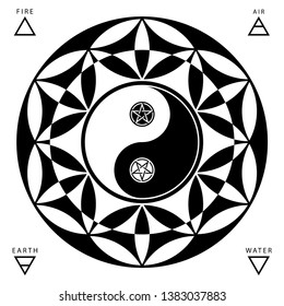 Yin Yang oriental sacral symbols set isolated on white