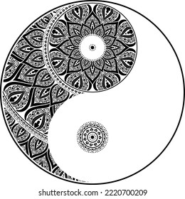 Yin and yang ornamental mandala symbol. Decorative sacral sign vector illustration.