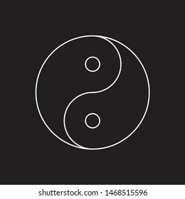 Yin Yang. Outlined esoteric symbol of harmony and balance. Feng shui white line icon. Contoured sign. Isolated taoism sign on black background.