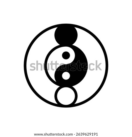 Yin yang. Outlined stroke vector icon with black-filled details.