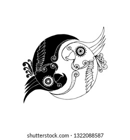 yin yang of parrot illustration with dots ornament - vector