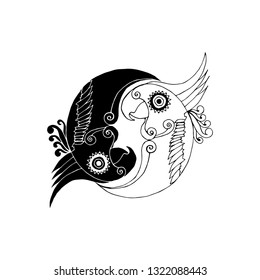 yin yang of parrot illustration - vector