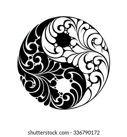 Yin Yang pattern symbol. Black and white vector illustration Ornate decorative isolated symbol