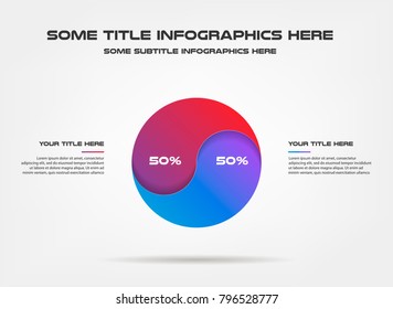 Yin Yang von prozentualen Infografiken, 50/50. Element der Grafik, Diagramm mit 3 Optionen - Teile, Prozesse, Zeitstrahl. Vektorillustration-Business-Vorlage für Präsentation, Workflow-Layout, Geschäftsbericht, Webdesign