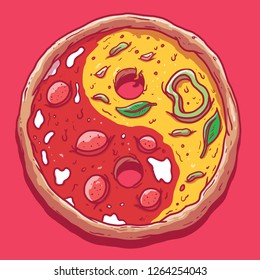 yin yang pizza vector illustration. Food, fast food, mediation, peace, symbol, relaxation design concept