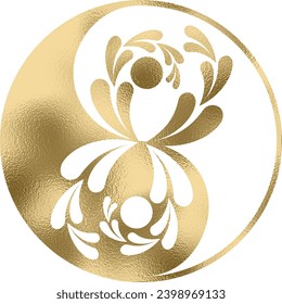 Yin Yang with plant in gold with transparent background
