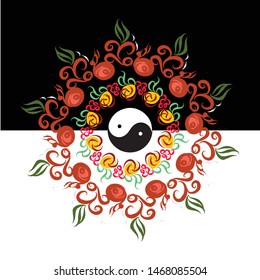 Yin Yang with positive energy illustration     floral style