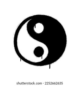 Impresión de Yin Yang para camiseta. Icono del logo con el estilo del graffiti de dibujos animados. Símbolo asiático Yin Yang Huella de graffiti para afiche, camiseta, té, logotipo, concepto de pegatina