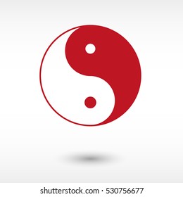 Yin and yang - red vector  icon with shadow