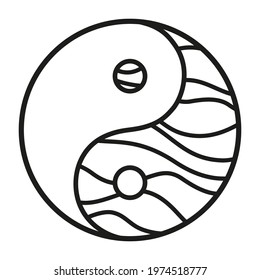 Yin and Yang. Religion. Hand drawn zen symbol on isolation background. Black and white illustration