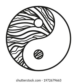 Yin and Yang. Religion symbol. Hand drawn zen symbol on isolation background. Black and white illustration