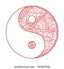 Yin and Yang. Religion symbol. Zentangle. Hand drawn square mandala on isolation background. Design for spiritual relaxation for adults. Print for polygraphy, posters, t-shirts and textiles. Doodle