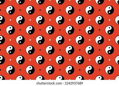 Yin yang seamless background. Feng Shui style fashion pattern. Hand drawn vector doodle sketch. Symbol related to chinese philosophy and culture. Ready for carpet, greeting card and cloth design.