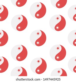 Yin and Yang seamless pattern. Hand-drawn. Alchemy, spirituality, occultism, textile art. Printable illustration for t-shirts. A sign of harmony and balance. Zen art.