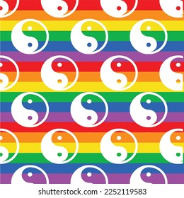 Yin Yang  seamless pattern rianbow background.Vector tie illustration
