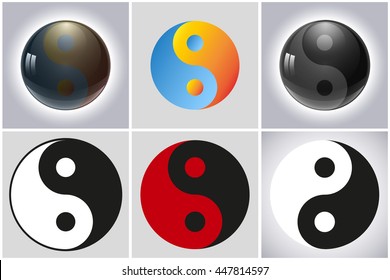 Yin Yang set different multicolored icon, isolated on a white background, stylish vector illustration for web design EPS10