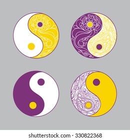 Yin yang set of symbols as an allegory of opposites and philosophy of life