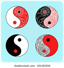 Yin yang set of symbols as an allegory of opposites and philosophy of life