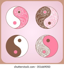 Yin yang set of symbols as an allegory of opposites and philosophy of life