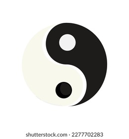 Yin und Yang mit dem japanischen Taoismus-Symbol im Schattenkreis, Energiezeichen im Cartoon-Stil einzeln auf weißem Hintergrund.