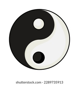 Yin und Yang mit dem japanischen Taoismus-Symbol im Schattenkreis, Energiezeichen im Cartoon-Stil einzeln auf weißem Hintergrund.